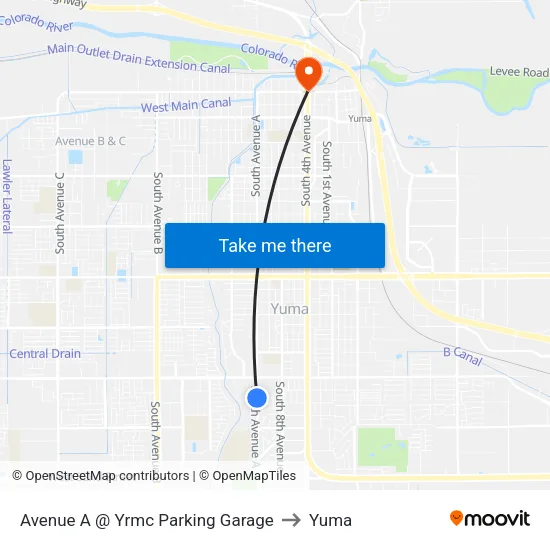 Avenue A @ Yrmc Parking Garage to Yuma map
