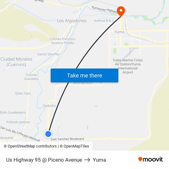 Us Highway 95 @ Piceno Avenue to Yuma map