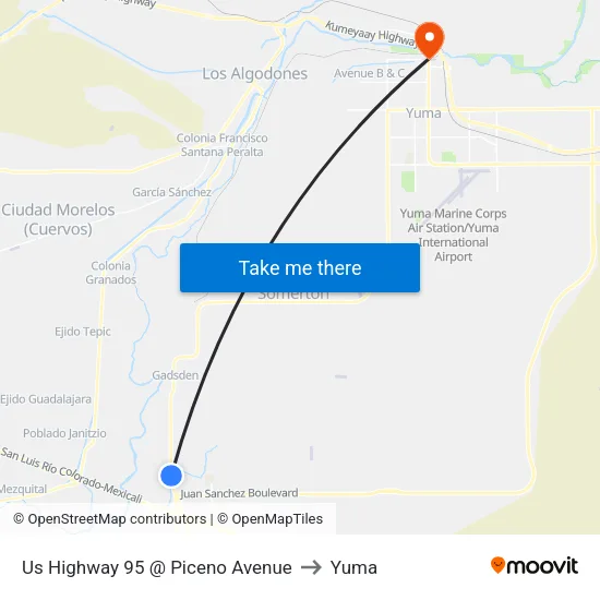 Us Highway 95 @ Piceno Avenue to Yuma map