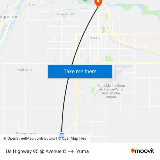 Us Highway 95 @ Avenue C to Yuma map
