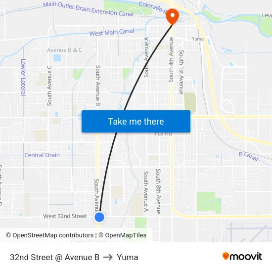 32nd Street @ Avenue B to Yuma map