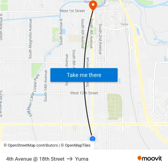 4th Avenue @ 18th Street to Yuma map