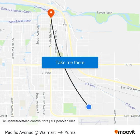 Pacific Avenue @ Walmart to Yuma map