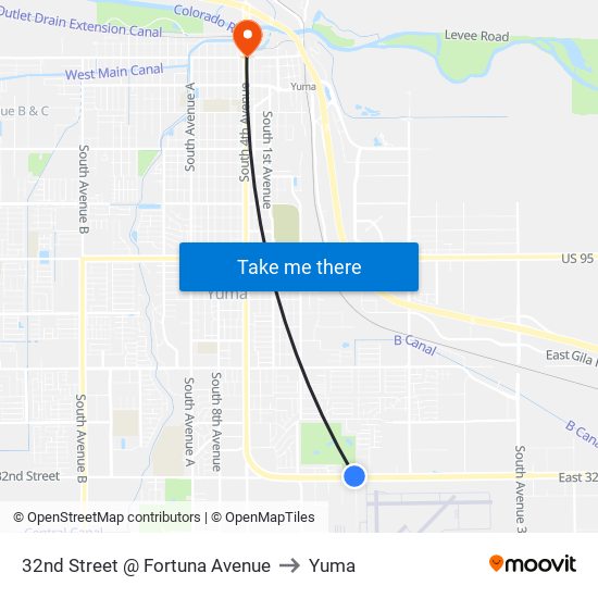 32nd Street @ Fortuna Avenue to Yuma map