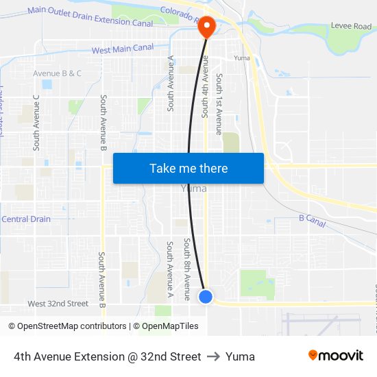 4th Avenue Extension @ 32nd Street to Yuma map