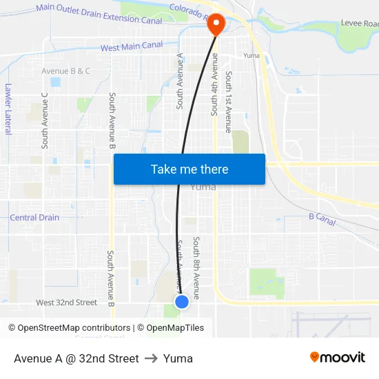 Avenue A @ 32nd Street to Yuma map