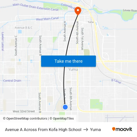 Avenue A Across From Kofa High School to Yuma map