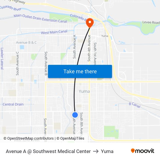 Avenue A @ Southwest Medical Center to Yuma map