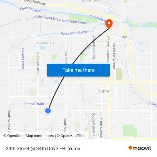 24th Street @ 34th Drive to Yuma map