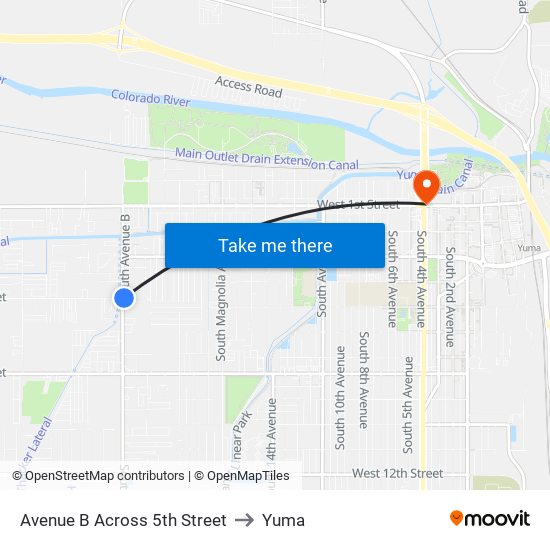 Avenue B Across 5th Street to Yuma map