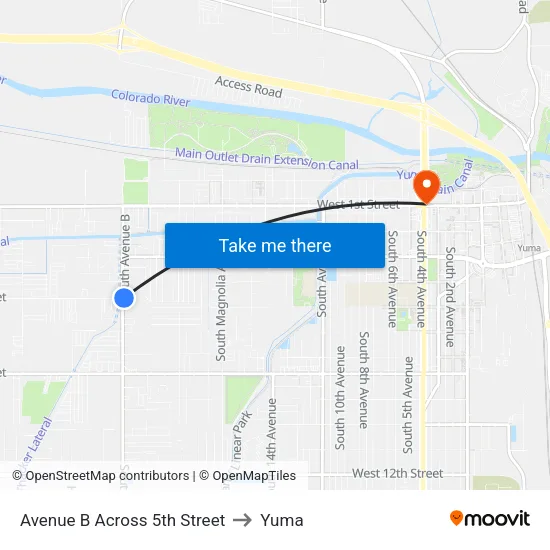 Avenue B Across 5th Street to Yuma map
