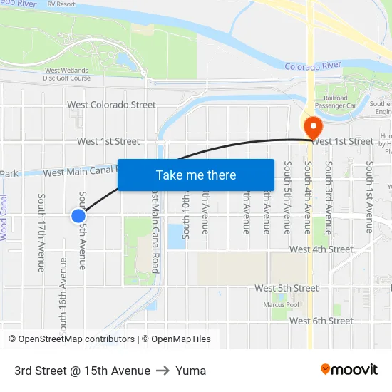 3rd Street @ 15th Avenue to Yuma map