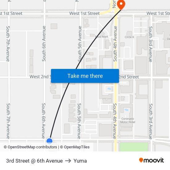 3rd Street @ 6th Avenue to Yuma map