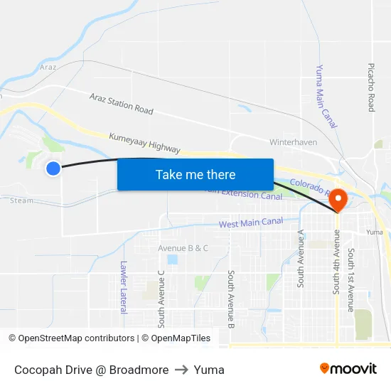 Cocopah Drive @ Broadmore to Yuma map
