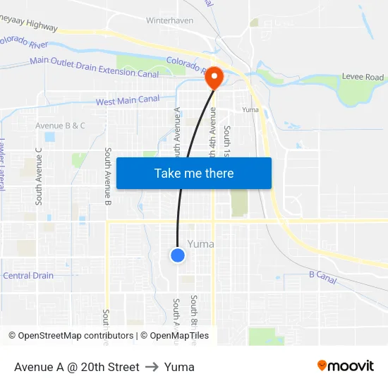 Avenue A @ 20th Street to Yuma map