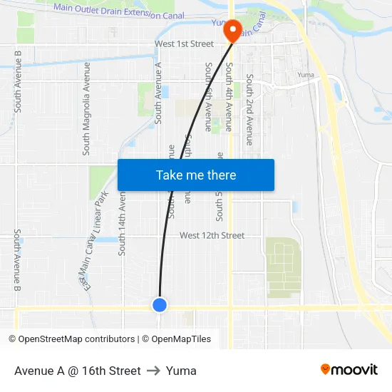 Avenue A @ 16th Street to Yuma map