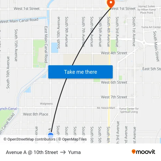 Avenue A @ 10th Street to Yuma map