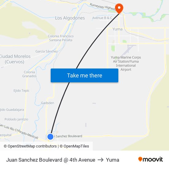 Juan Sanchez Boulevard @ 4th Avenue to Yuma map