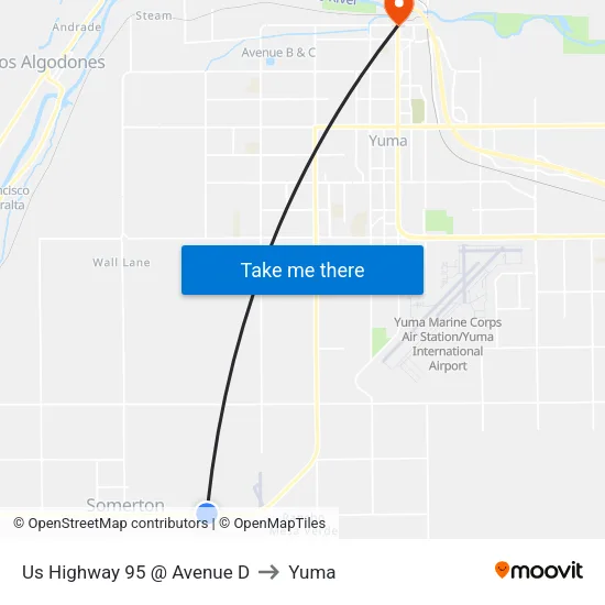 Us Highway 95 @ Avenue D to Yuma map