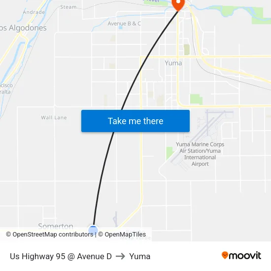 Us Highway 95 @ Avenue D to Yuma map