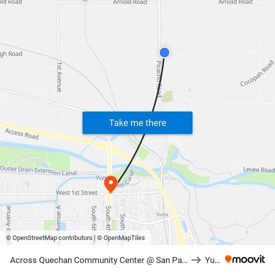 Across Quechan Community Center @ San Pasqual School Road to Yuma map