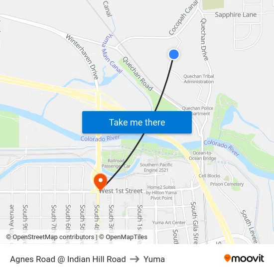Agnes Road @ Indian Hill Road to Yuma map