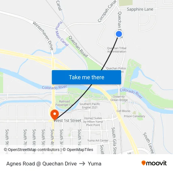 Agnes Road @ Quechan Drive to Yuma map