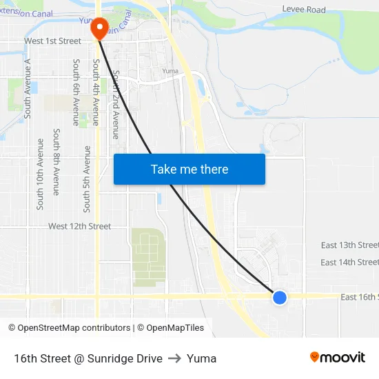 16th Street @ Sunridge Drive to Yuma map