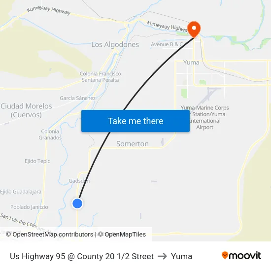 Us Highway 95 @ County 20 1/2 Street to Yuma map