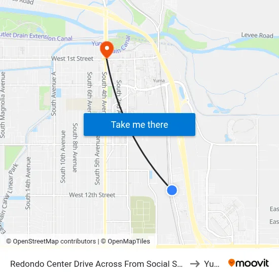 Redondo Center Drive Across From Social Security to Yuma map