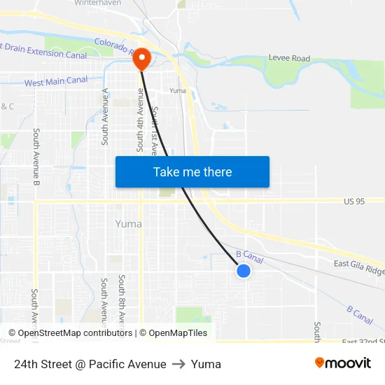 24th Street @ Pacific Avenue to Yuma map