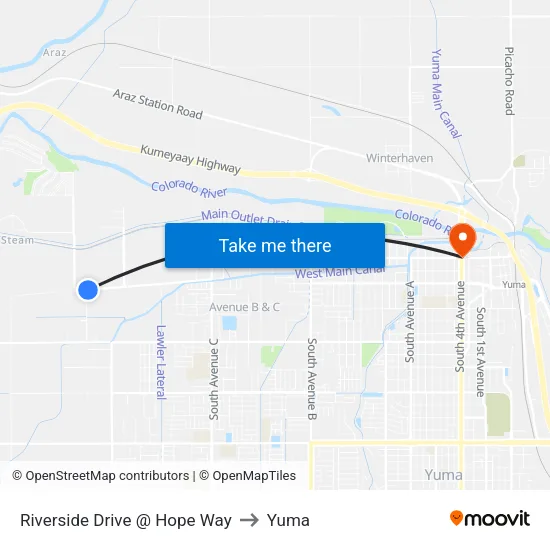 Riverside Drive @ Hope Way to Yuma map