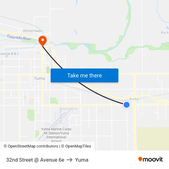 32nd Street @ Avenue 6e to Yuma map