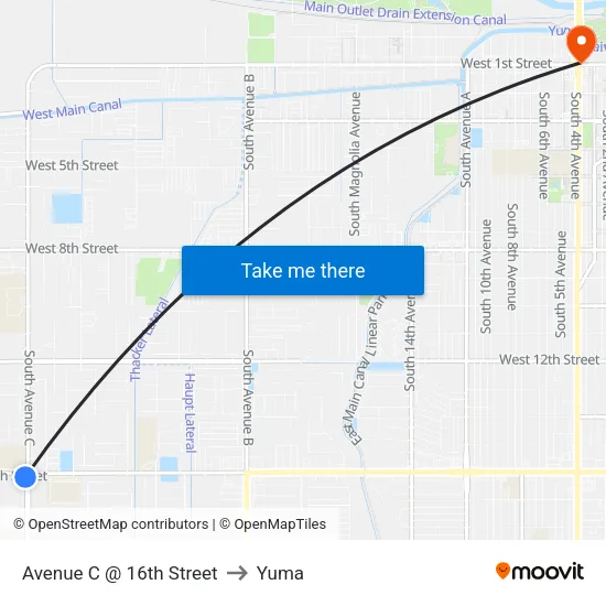 Avenue C @ 16th Street to Yuma map