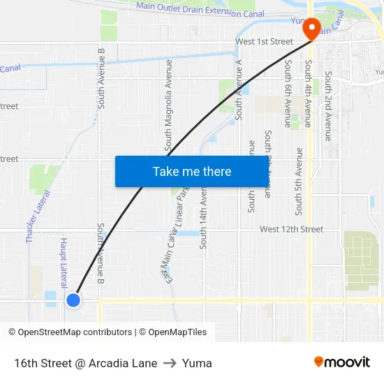16th Street @ Arcadia Lane to Yuma map