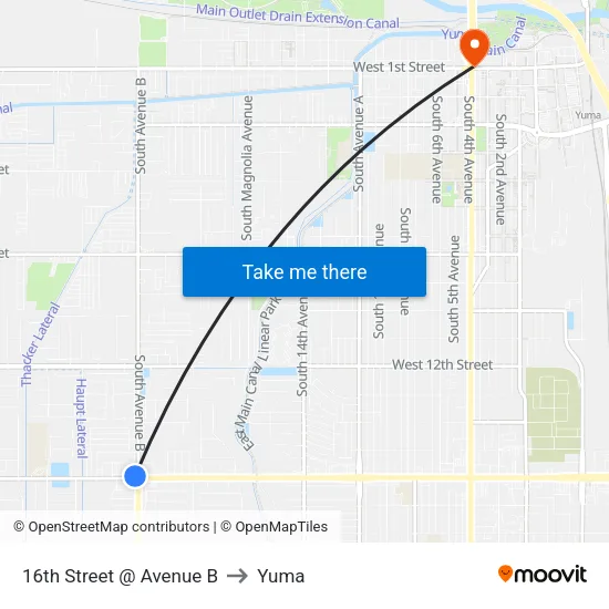 16th Street @ Avenue B to Yuma map