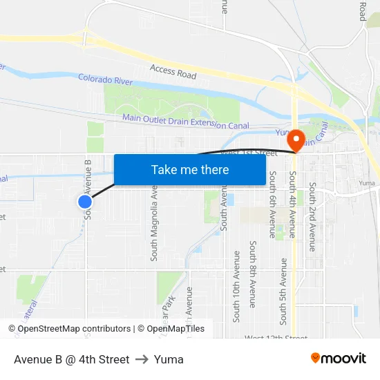 Avenue B @ 4th Street to Yuma map
