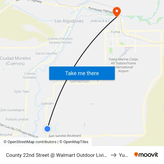 County 22nd Street @ Walmart Outdoor Living to Yuma map