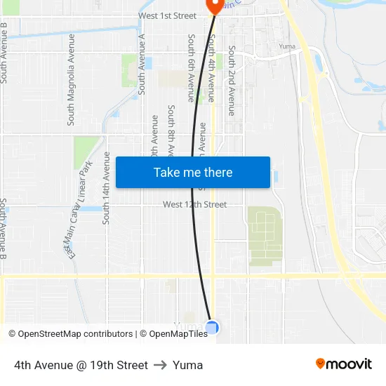 4th Avenue @ 19th Street to Yuma map