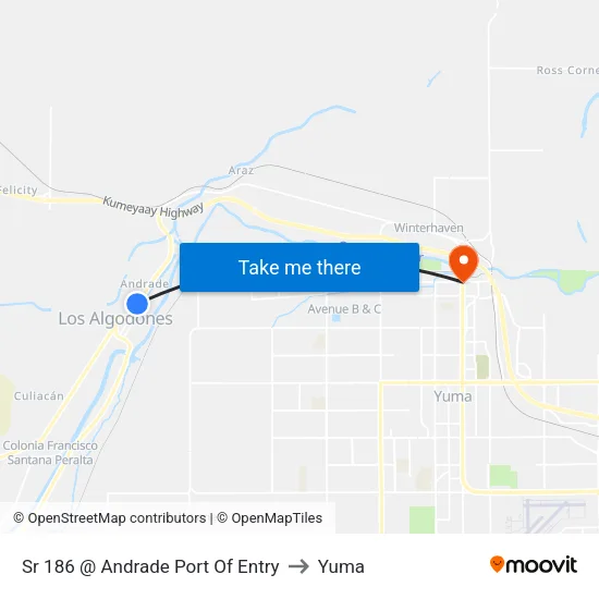 Sr 186 @ Andrade Port Of Entry to Yuma map