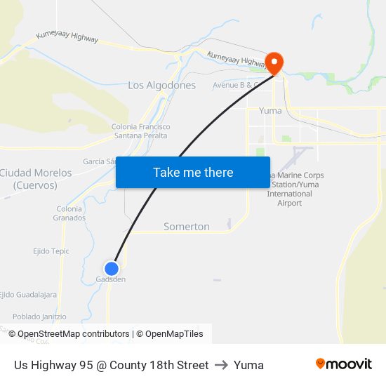 Us Highway 95 @ County 18th Street to Yuma map