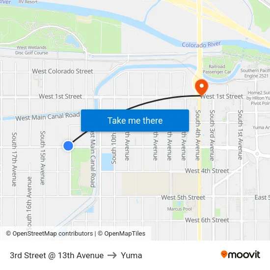 3rd Street @ 13th Avenue to Yuma map