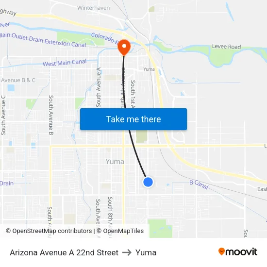 Arizona Avenue A 22nd Street to Yuma map