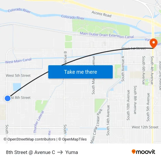 8th Street @ Avenue C to Yuma map