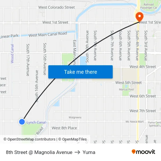 8th Street @ Magnolia Avenue to Yuma map