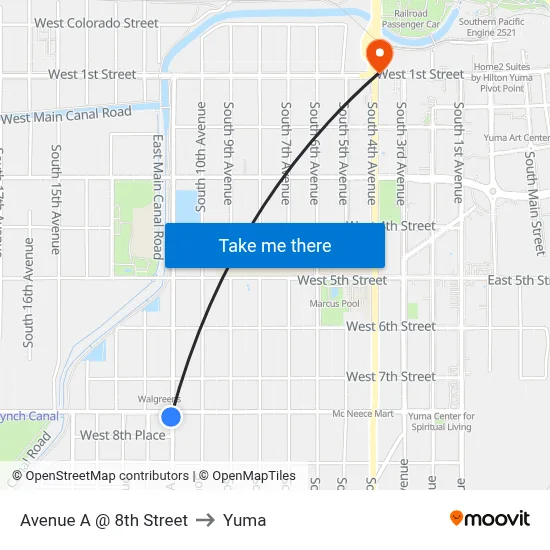 Avenue A @ 8th Street to Yuma map
