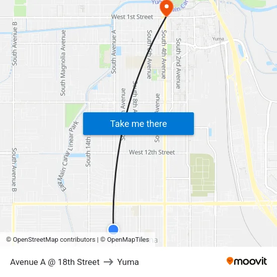 Avenue A @ 18th Street to Yuma map