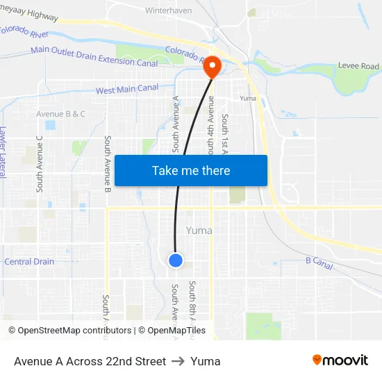Avenue A Across 22nd Street to Yuma map