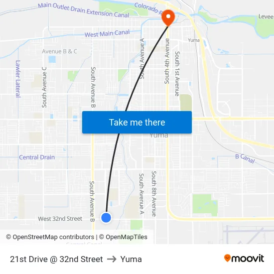 21st Drive @ 32nd Street to Yuma map