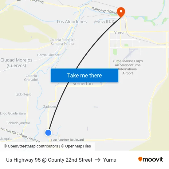 Us Highway 95 @ County 22nd Street to Yuma map